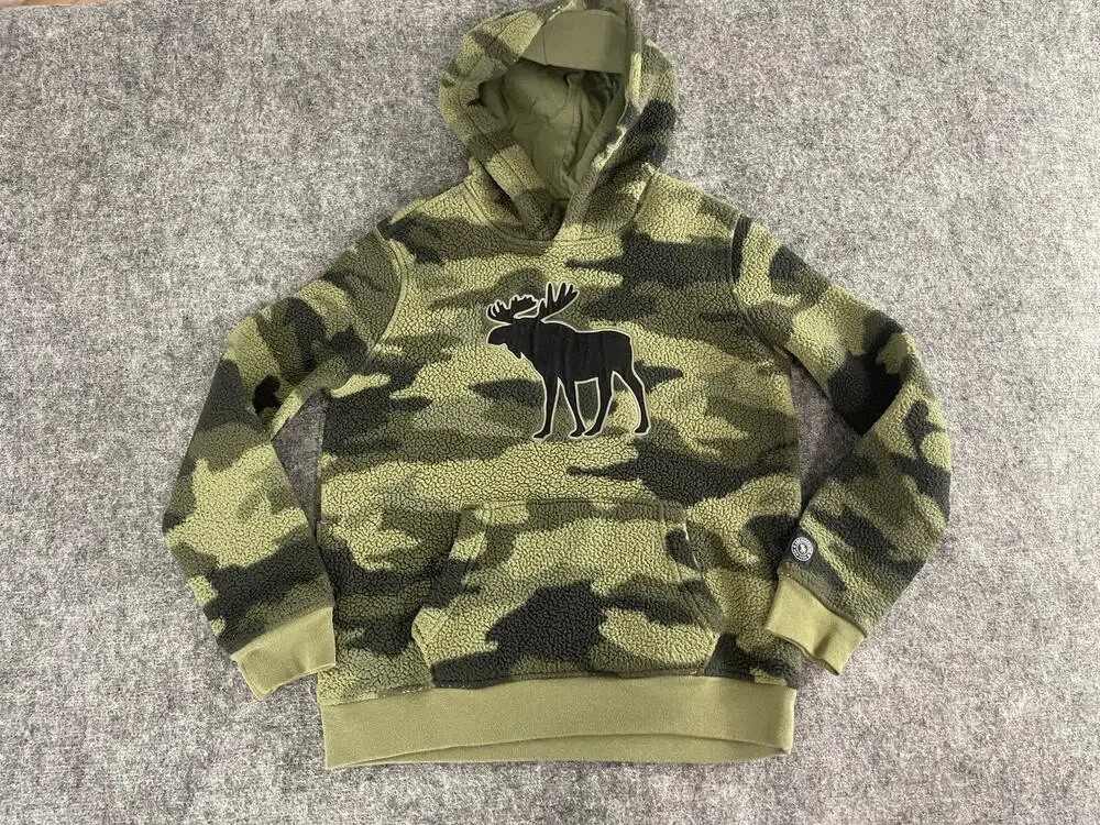 Abercrombie Hoodie Boys 13 14 Camouflage Big Logo Sweatshirt Pullover N311
